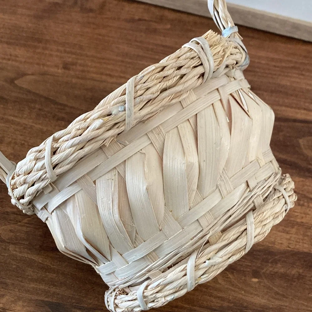 Vintage Woven Cream Basket with Handle, Easter Basket